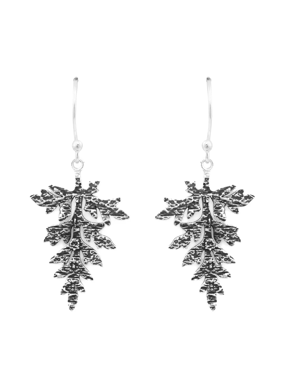 Oxidised Silver Fallen Leaf Drop Earrings