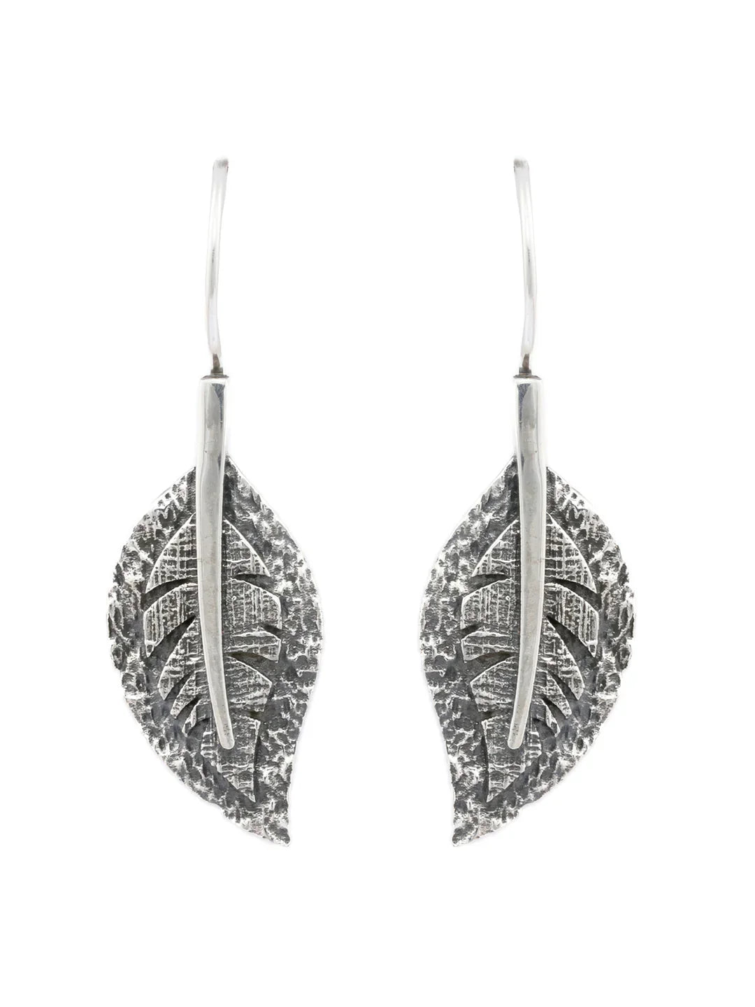 Oxidised Silver Leaf Drop Earrings