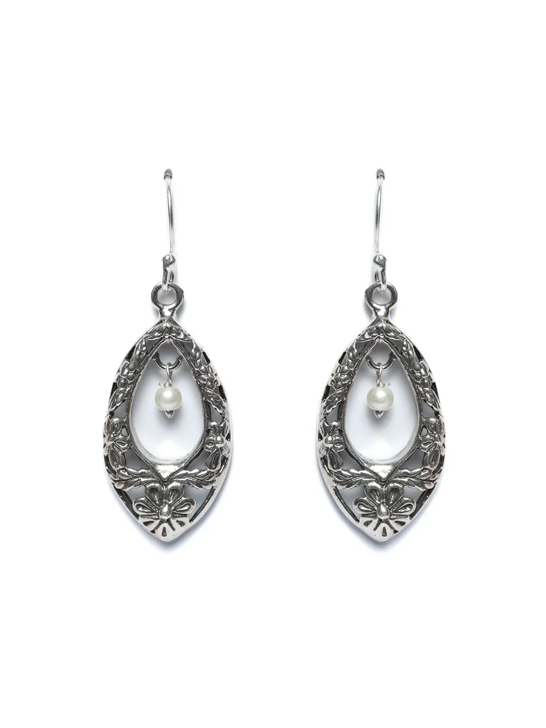 Sterling Silver Filigree Floral Tear Drop Earrings