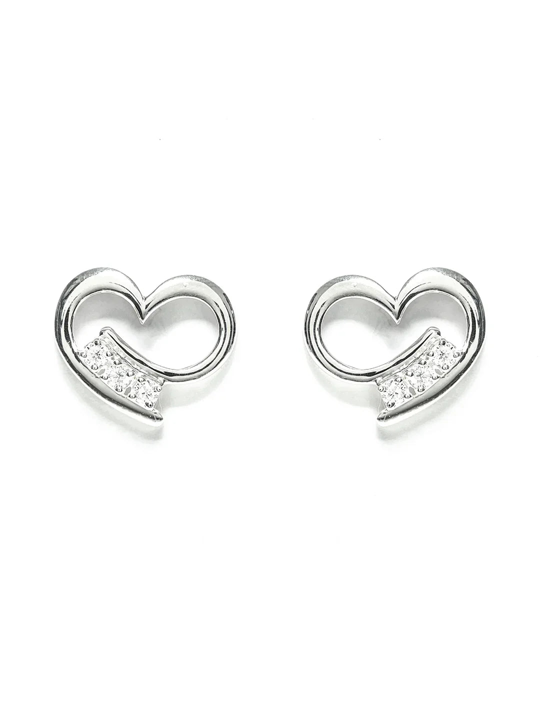 Curled Heart Sterling Silver Zircon Studs
