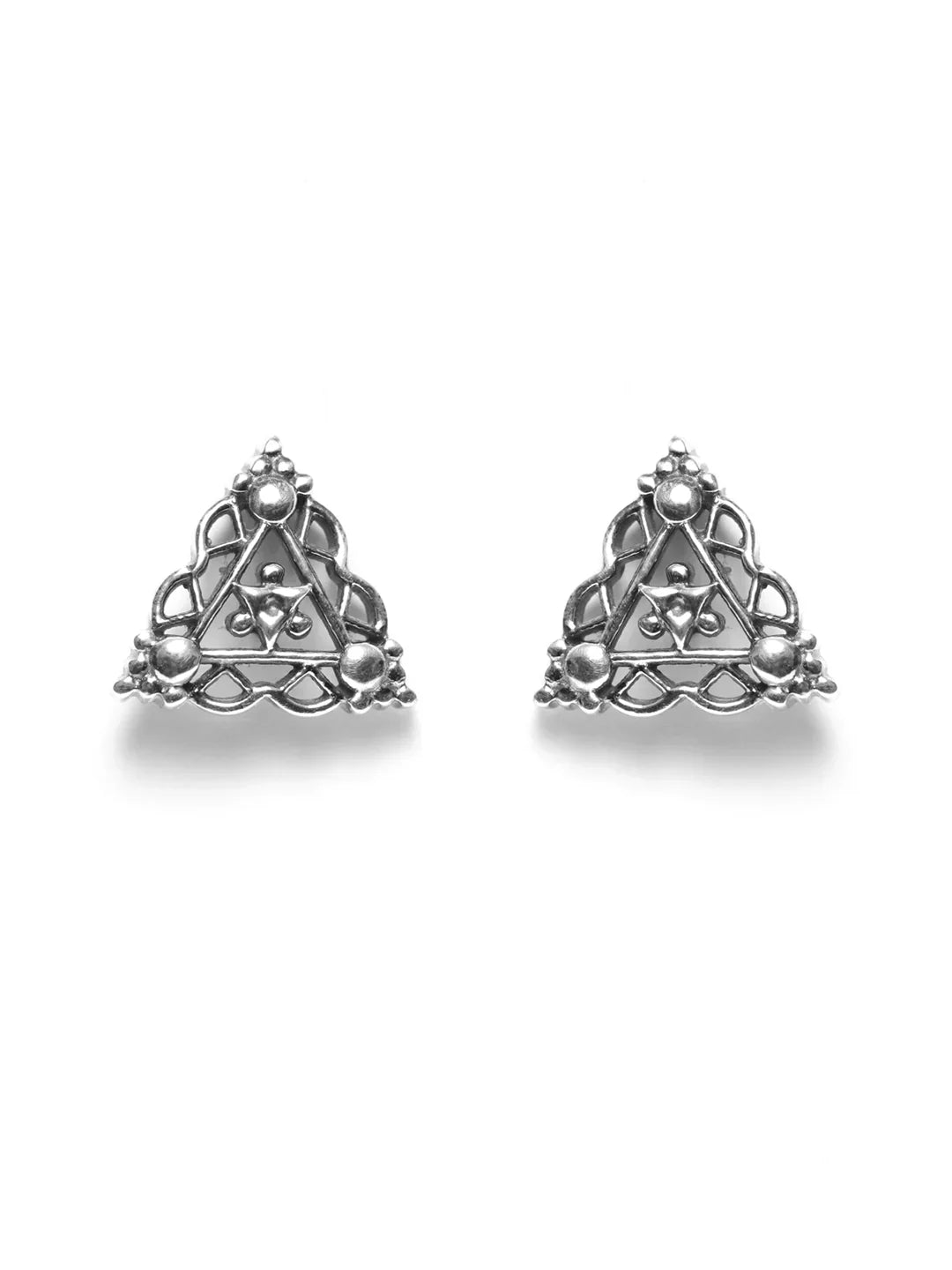 Oxidised 92.5 Silver Floral Triangle Studs