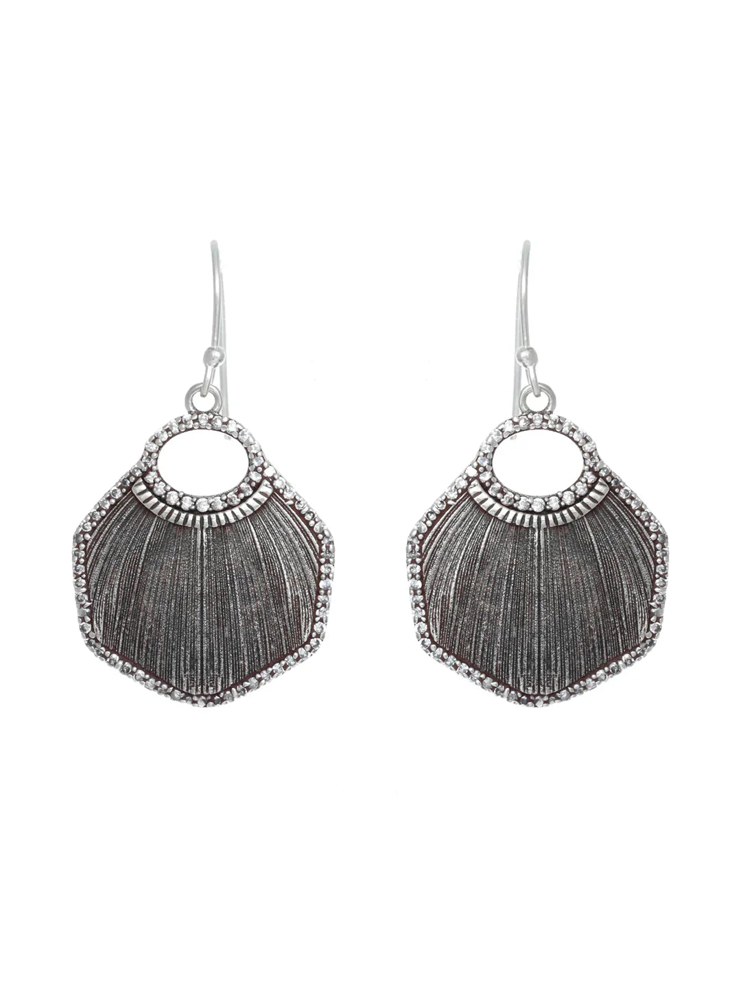 Feather Textured Oxidised Silver Drop Earrings