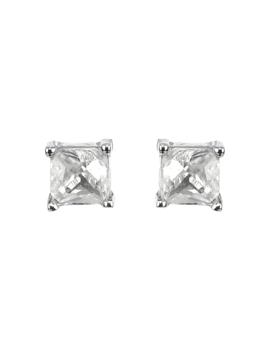 Silver Mini Square Solitaire Stud Earrings