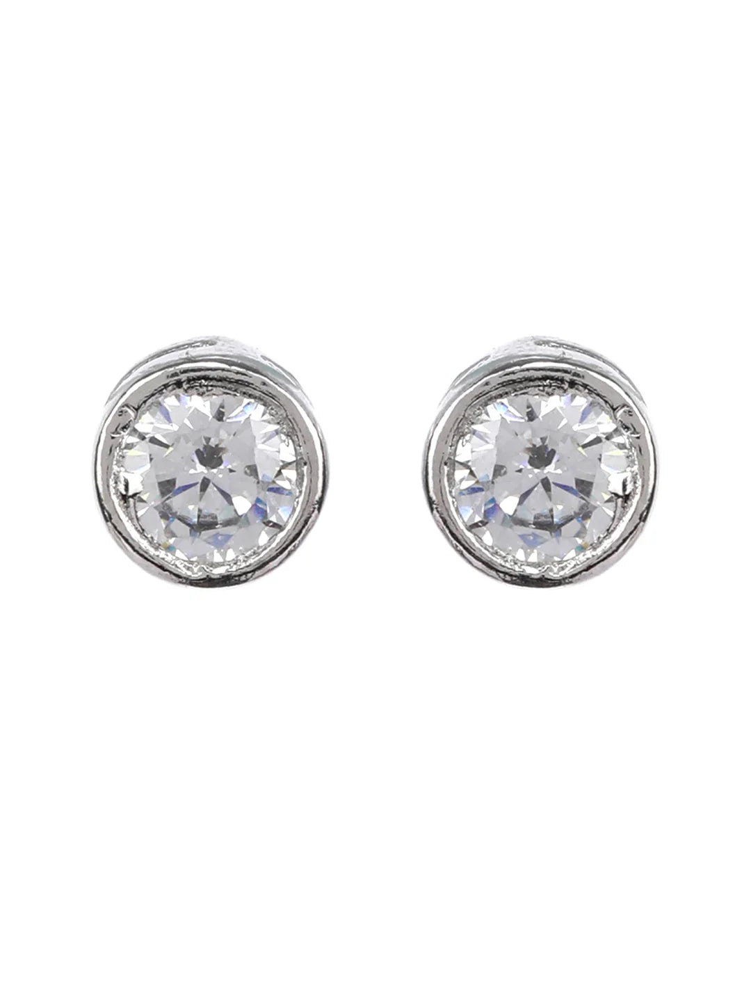 Silver Round Solitaire Stud Earrings