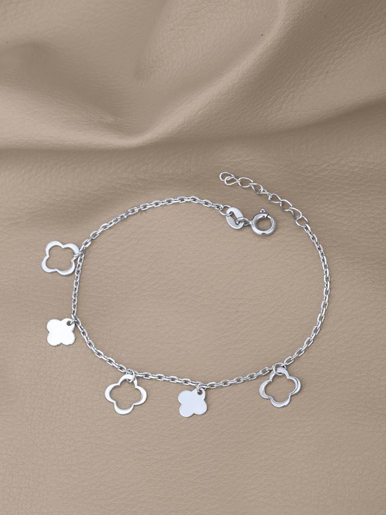 Carlton London Women Sterling Silver Handcrafted Rhodium-Plated Charm Bracelet