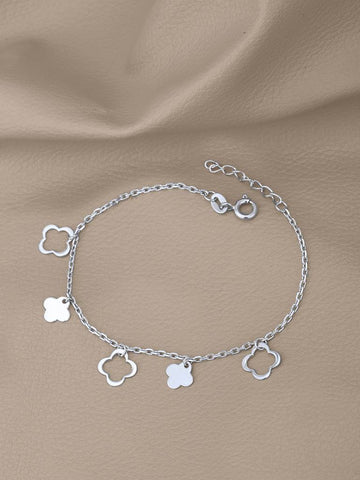 Carlton London Women Sterling Silver Handcrafted Rhodium-Plated Charm Bracelet