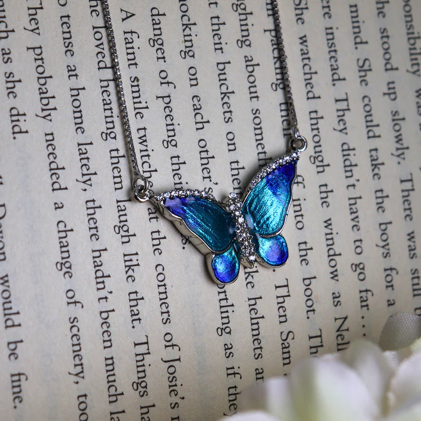 Sterling Silver Blue Butterfly Necklace For Girls And Women