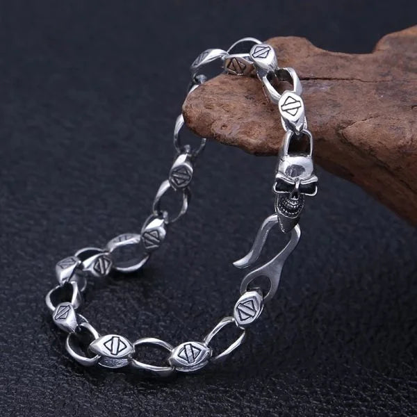 Sterling Silver Vintage Skulls Link Chain Bracelet