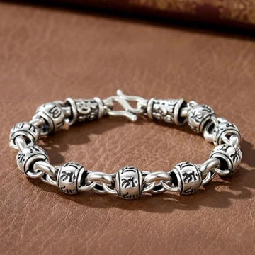 Sterling Silver Six Character Truth Round Bead Bracelet