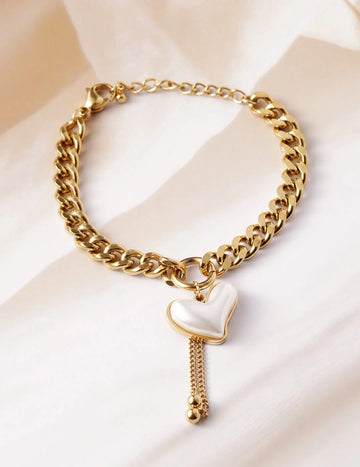 Gold Plated Stainless Steel Tarnish Free Waterproof Demi-Fine Heart Bracelet