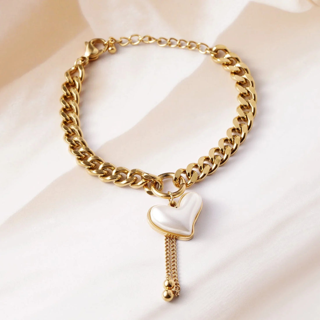 Gold Plated Stainless Steel Tarnish Free Waterproof Demi-Fine Heart Bracelet