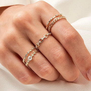 Chain Ring, Solid Gold Link Chain Ring, Dainty Stacking Ring, Womens Minimalist Gold Ring, Pave Lab Diamond Cz Ring,