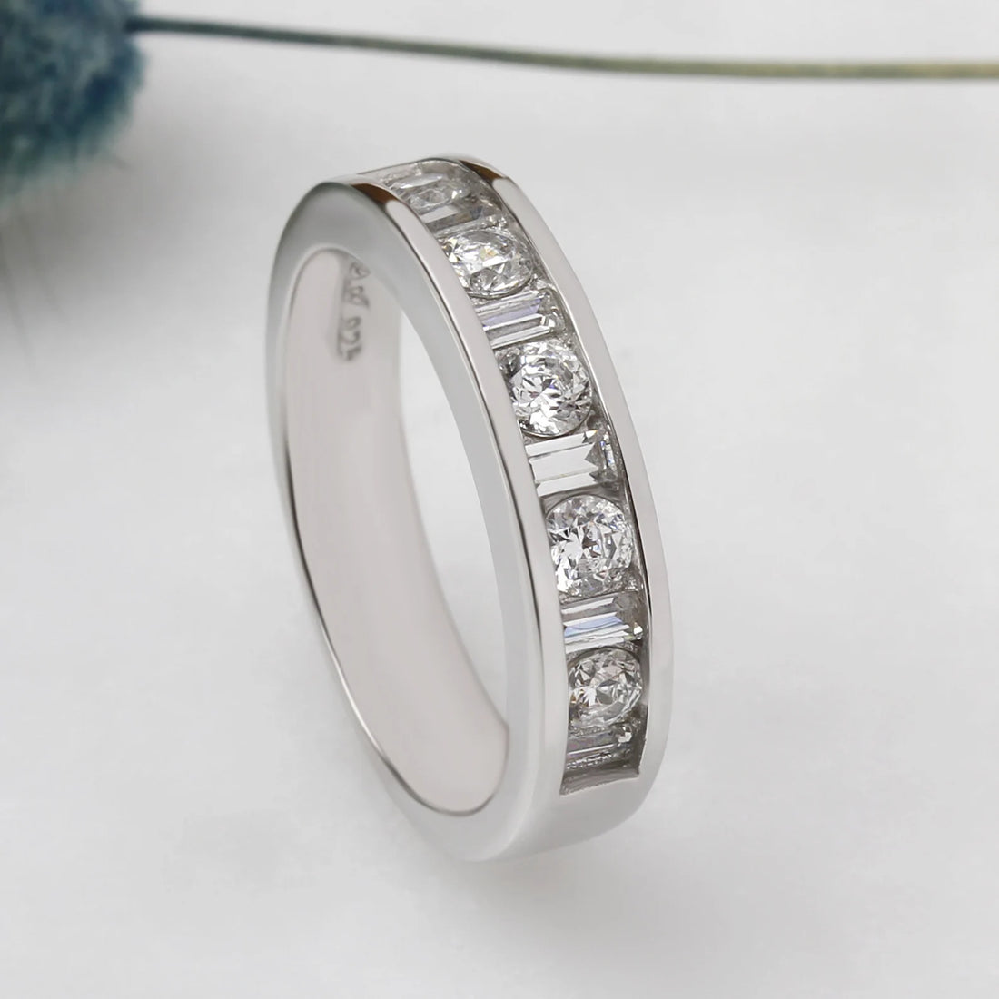 Baguette Accent Half Eternity Ring