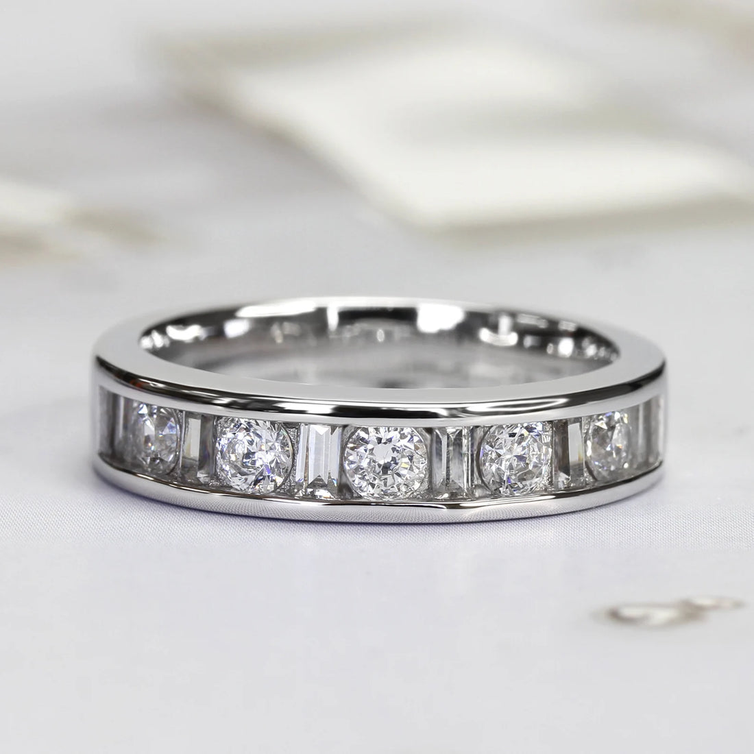 Baguette Accent Half Eternity Ring