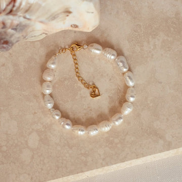 Bold Pearl Bracelet Gold Sterling Silver with 7-8mm Baroque Pearl