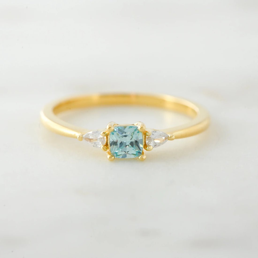 Aquamarine Dainty Ring, Gold Minimalist Ring, March Birthstone Ring, Sterling Silver Ring,