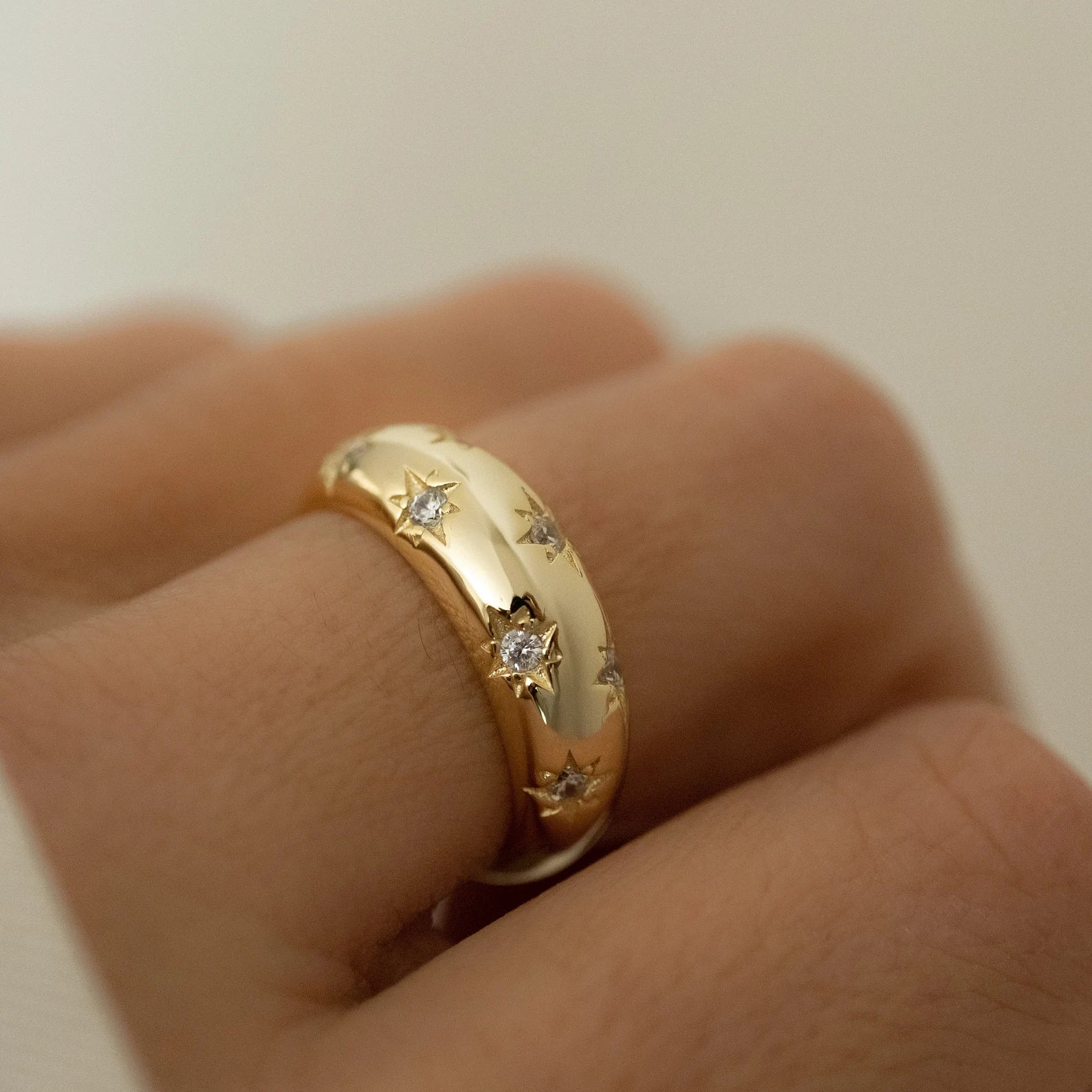 Dome Ring, Gold Dome Ring, Silver Dome Ring, Star Ring