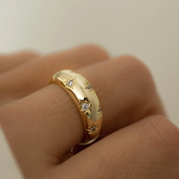Dome Ring, Gold Dome Ring, Silver Dome Ring, Star Ring