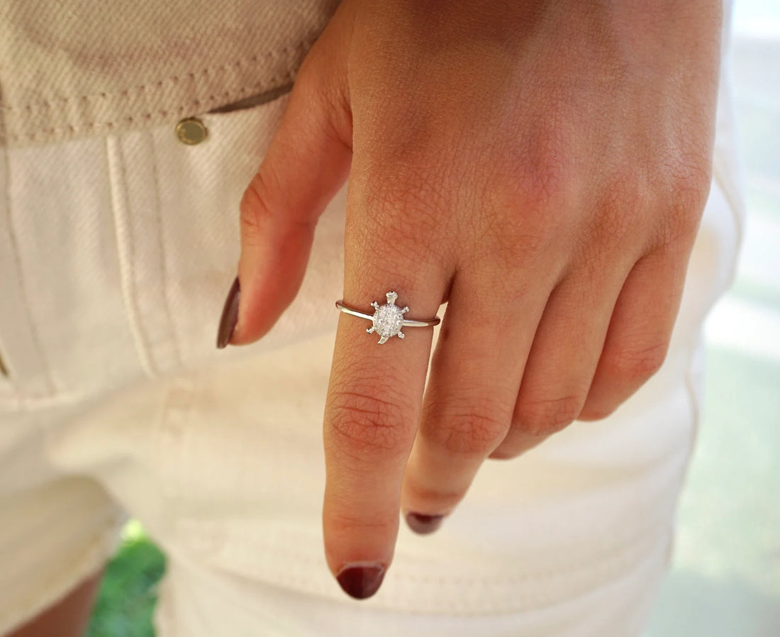 urtle Ring With Cubic Zirconia Stones ~ Nature Ring