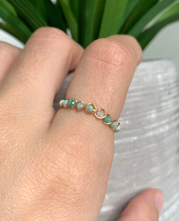 Amazonite wire wrapped ring 2mm beads braided crystal ring dainty stackable rings