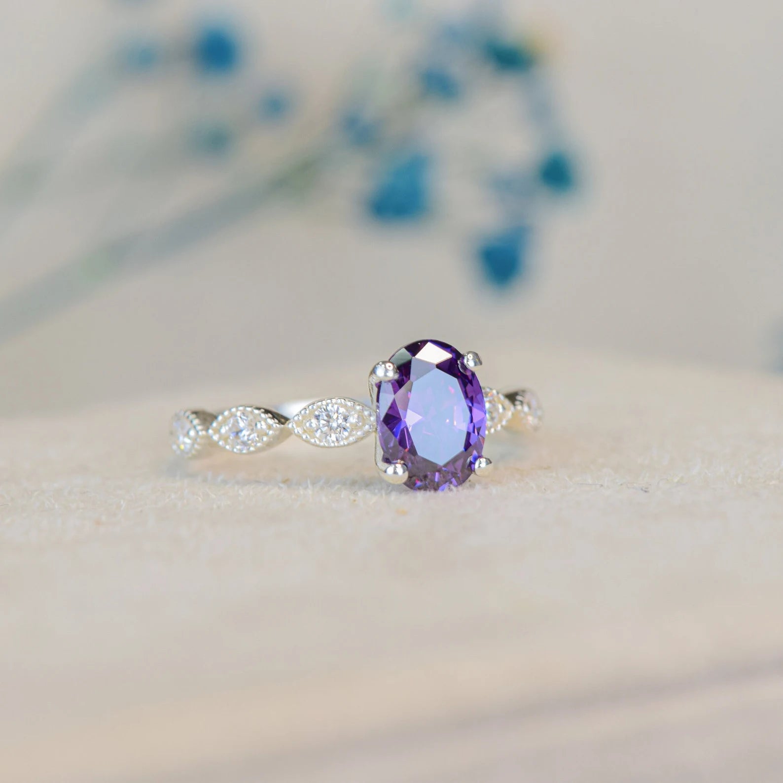 Amethyst Ring I Oval Cut Amethyst Engagement Ring