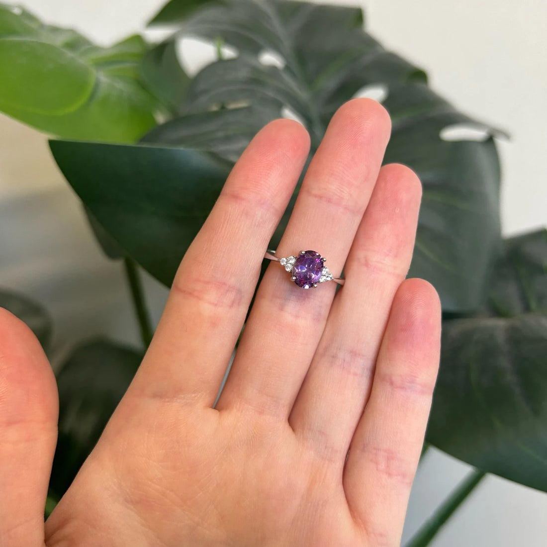 Genuine Oval Amethyst Stone Ring,