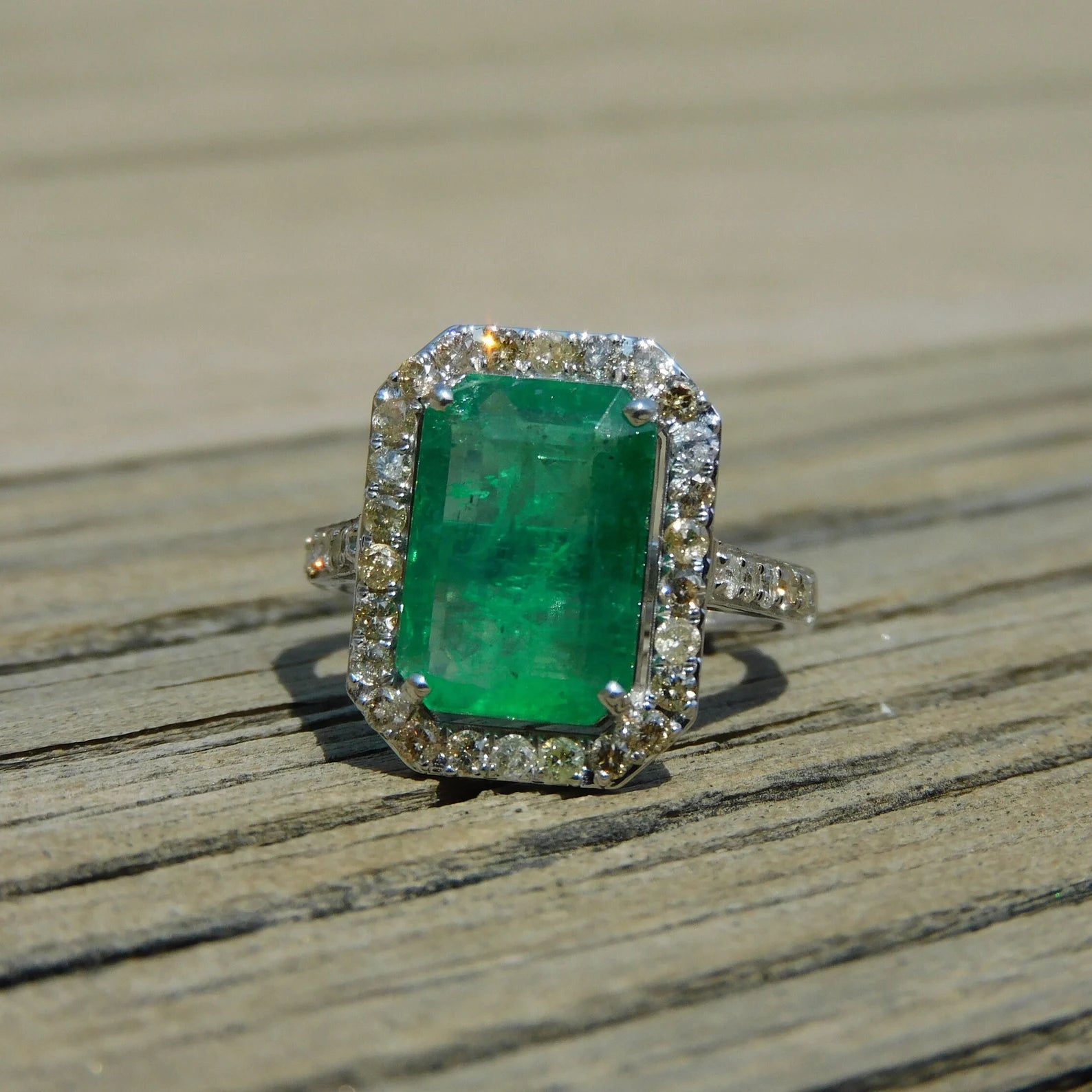 3.90 Carat Real Emerald Diamond Ring - 14k Solid Gold Ring - Wedding Gift Ring - Emerald Cut Ring