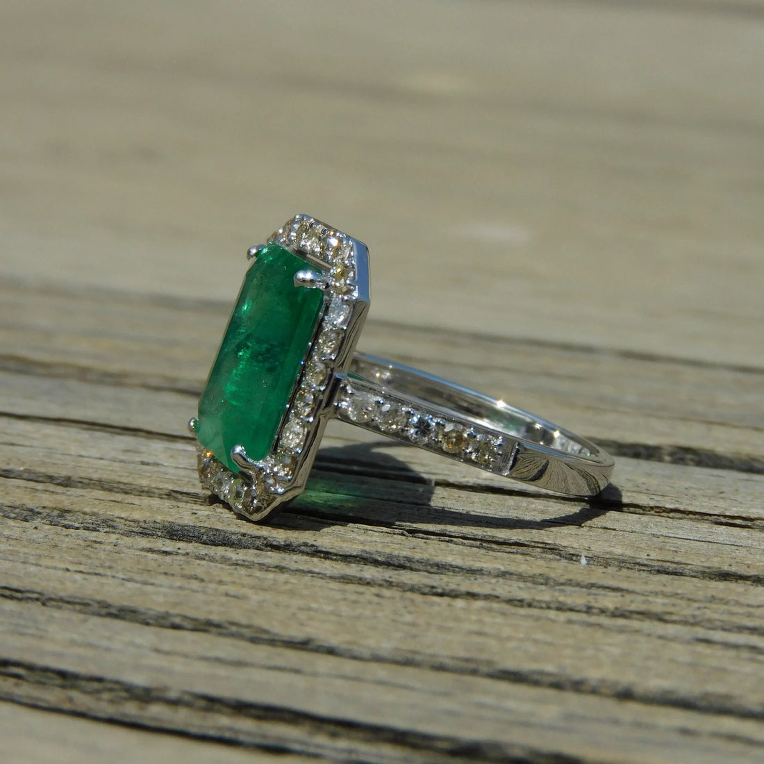 3.90 Carat Real Emerald Diamond Ring - 14k Solid Gold Ring - Wedding Gift Ring - Emerald Cut Ring