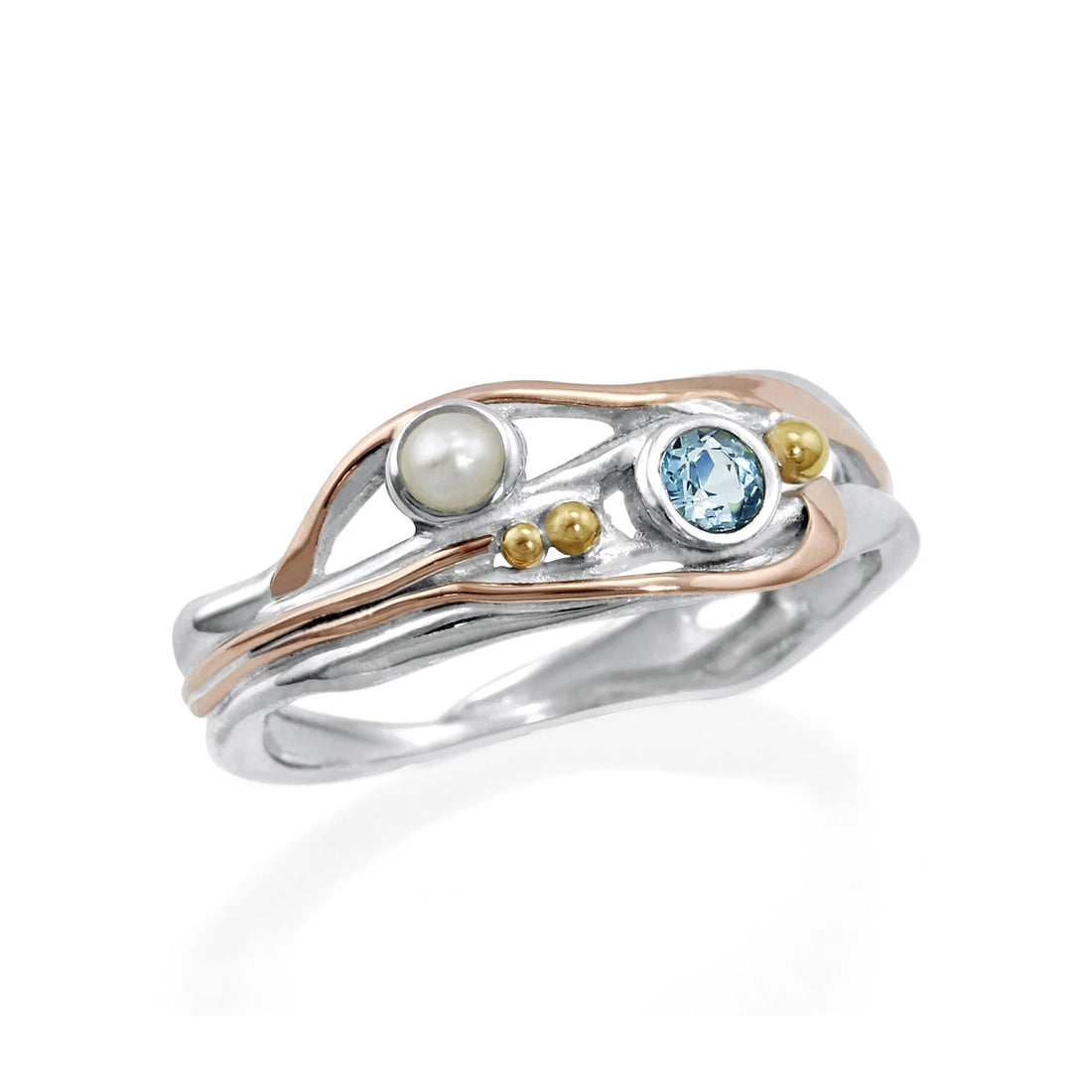 Gemstone Ring, Handmade Sterling Silver Pearl and Blue Topaz Ring