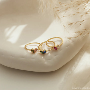 Custom Heart Birthstone Ring, 2 Birthstone Ring, Mothers Jewelry