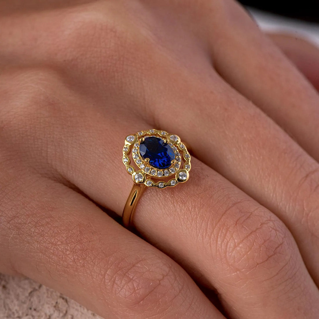 Vintage Sapphire Ring, Gold Wedding Anniversary Ring