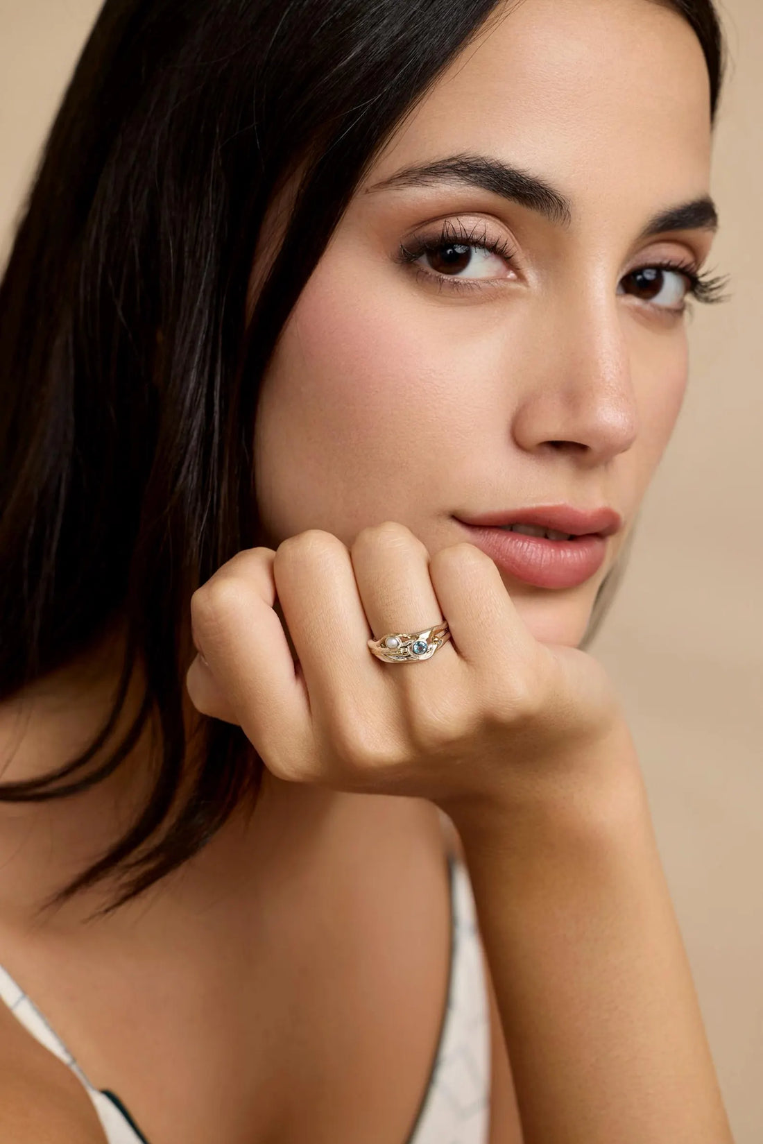 Gemstone Ring, Handmade Sterling Silver Pearl and Blue Topaz Ring