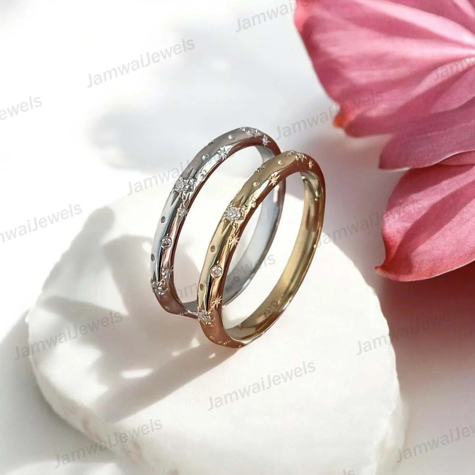 Cz North Star Ring Starburst Gold Ring Inset Moissanite Star Ring