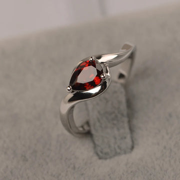 Red garnet ring sterling silver solitaire engagement ring