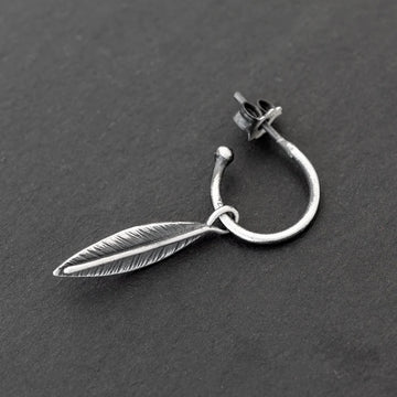 Dangle Earring for Men - Silver Feather Earring, Goth Style Best Gifts for Him, Perfect Holiday Gift Ideas for Boyfriend Best Gifts