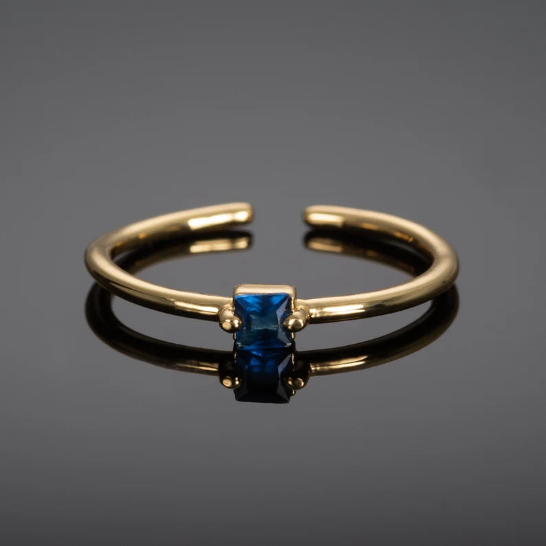 Blue Ring in Gold for Women, Adjustable Open Rings