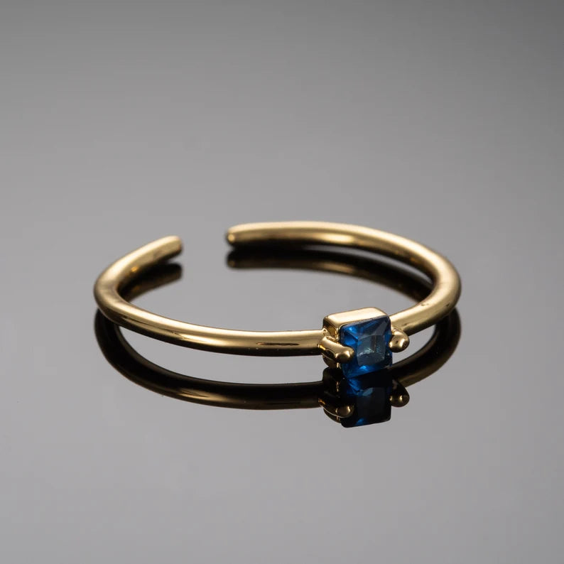 Blue Ring in Gold for Women, Adjustable Open Rings