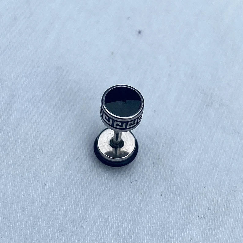 Mens Earrings, Mens Stud Earrings, Black & Silver Stud Earrings, 3mm Detailed Silver Stud Earrings Man - Mens Jewelry - Earrings For Men