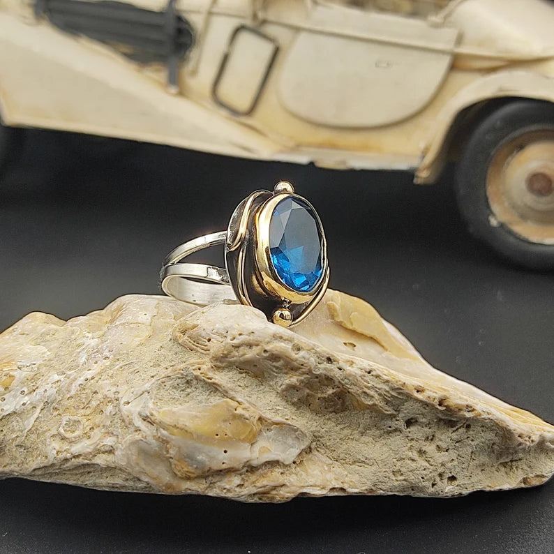 Aquamarine Stone Silver Women  Sterling Silver , Handmade Ring, Ladies Ring, Gothic Ring