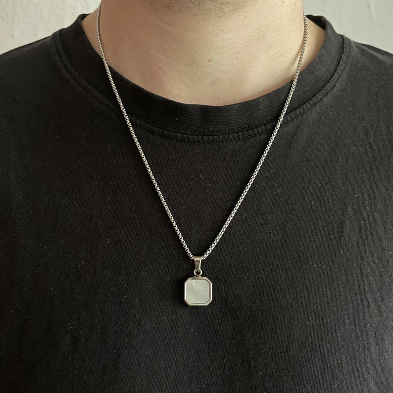 Black Onyx Pendant Necklace Men • Black Imitation Onyx Pendant