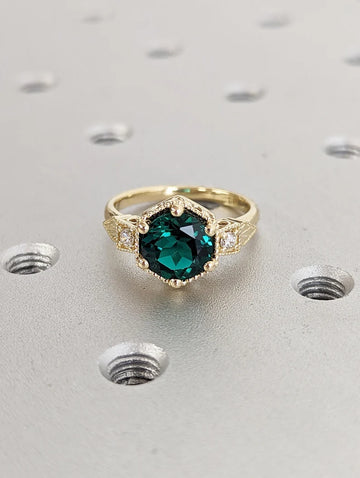 Emerald ring vintage emerald engagement ring  yellow gold ring
