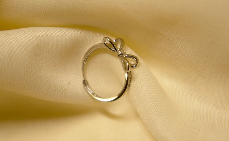 Sterling Silver Adjustable Bowknot Rings,