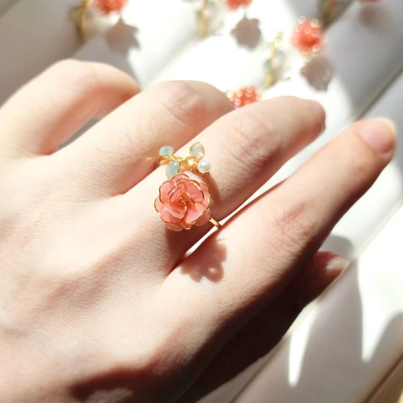 Handmade colorful rose ring