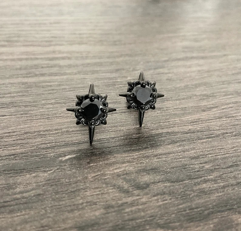 North Star earrings, North Star studs, stainless steel earrings, gothic jewelry, gothic earrings, Black star earrings, black earrings