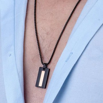 Black Bar Necklace, Initial Tag Necklace for Men, Steel Mens Necklace,