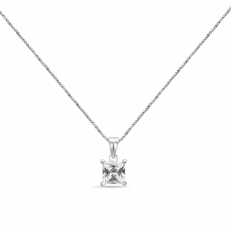 925 Silver Square White Diamond Pendant