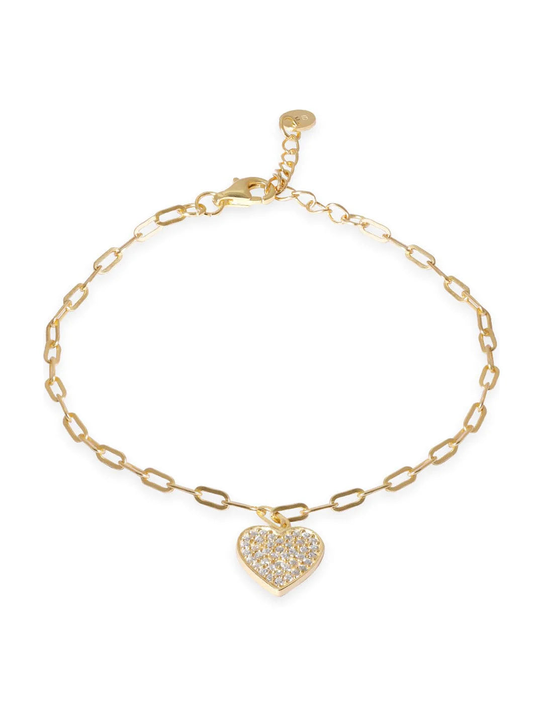 Plated Heart Pave Zirconia Charm Bracelet