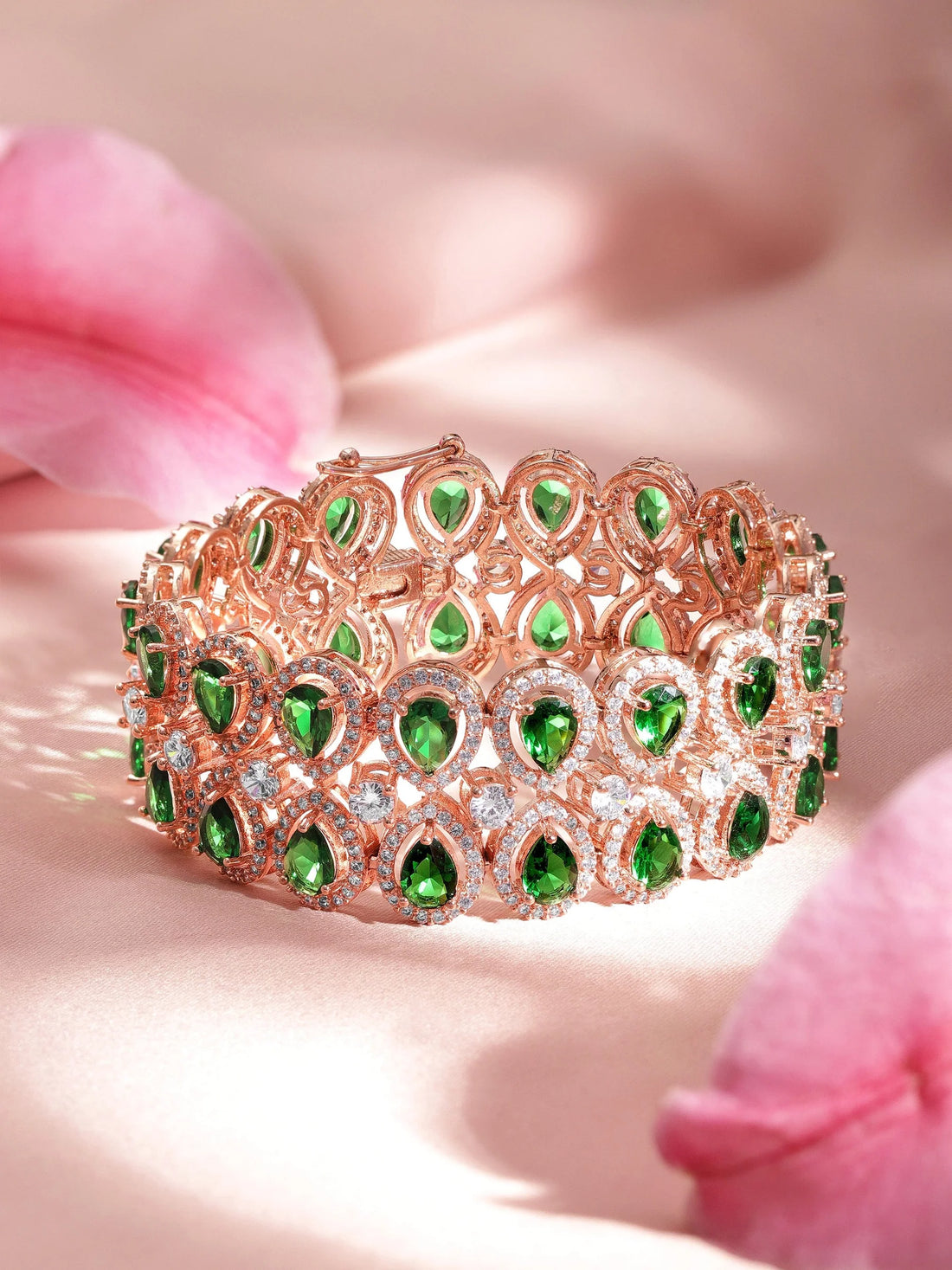 Brass Emerald Rose Gold-Plated Bangle-Style Bracelet