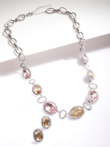 Rhodium-Plated Cherry and Golden Studded Multi-Color Rhinestones Embellished Necklace Set
