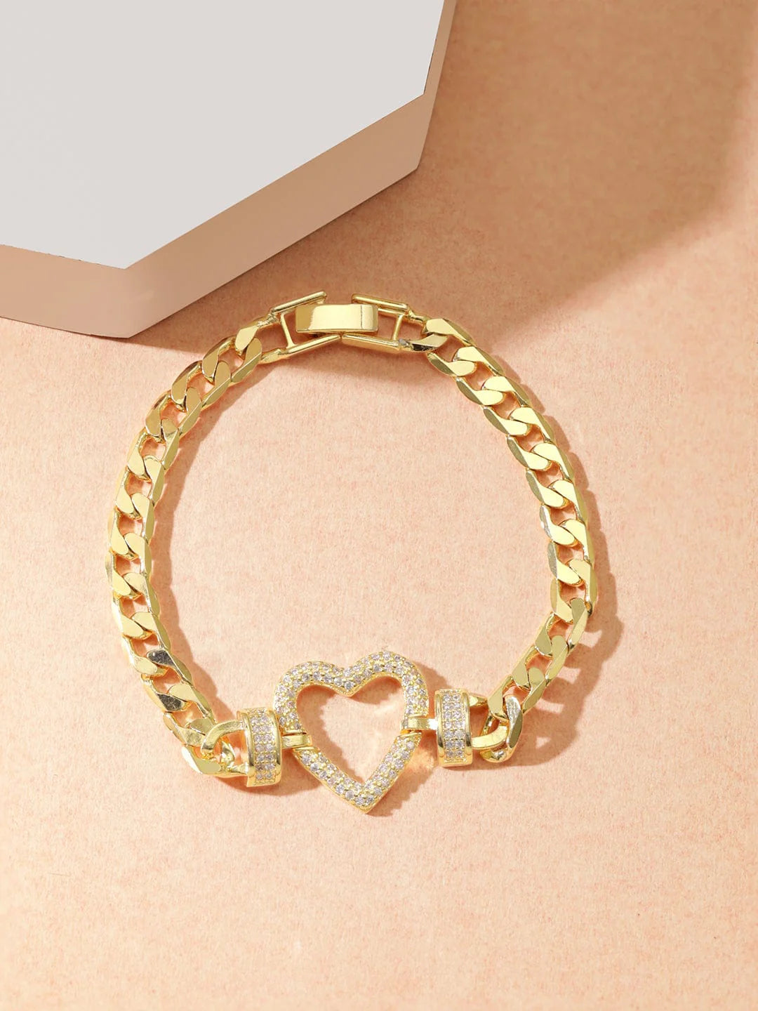 Plated Zirconia Pave studded Cuban Chain Heart Classy bracelet